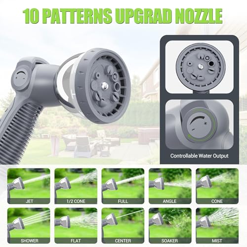 Retractable Garden Hose, 5/8" × 110 ft Wall Mounted Garden Hose Reel with 10-Pattern Hose Nozzle, Heavy Duty Water Hose Any Length Lock,Slow Return System,180°Swivel Bracket