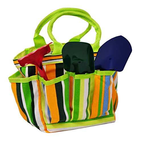 G & F 10012 JustForKids Kids Garden Tools Set with Tote hand rake shovel trowel,Assorted - style: Tote + Small Tool Set Multi Color