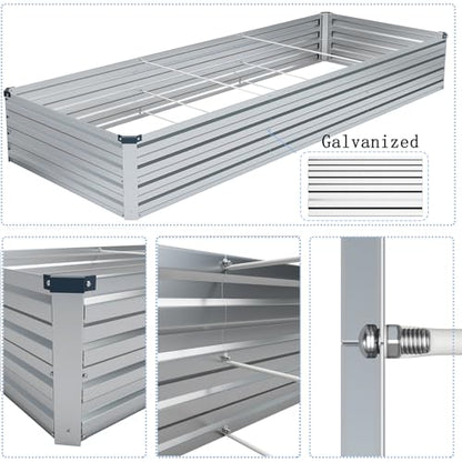 2PCS 10x3x1ft Galvanized Raised Garden Bed Kit,Gardening Planter Box - color: Silver, size: 10x3x1FT(2PCS)