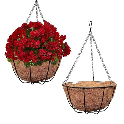MTB Supply 2 Pack 10 Inch Garden Hanging Baskets Traditional Style with Coco-Liner for Home Balcony Patio Decoration Outdoor Planter - size: 10" Plain 2pack