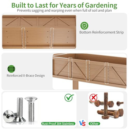 HIPS All-Weather Elevated Raised Garden Bed with Legs,72"L x 17"W x 28.7"H - color: Teak, size: 72"L-Without Wheels