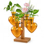 Plant Terrarium Propagation Station with Wooden Stand, 4 Glass Vases - color: Amber