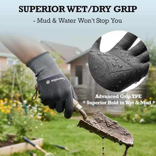2 Pairs Non Slip TPE Gardening Gloves, Black, M - color: Black-2pairs