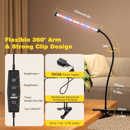 Grow Lights for Indoor Plants, Clip-On LED Clamp, Single Head - size: Clamp-1 Head