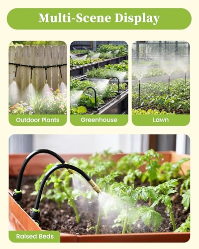 RAINPOINT 50FT Drip Irrigation System, Garden Watering Kit with 15pcs 360°Adjustable Copper Nozzles, Automatic Atomizing Watering Sprinkler System for Greenhouse, Lawn, Raised Beds, Outdoor Plants - size: 50FT