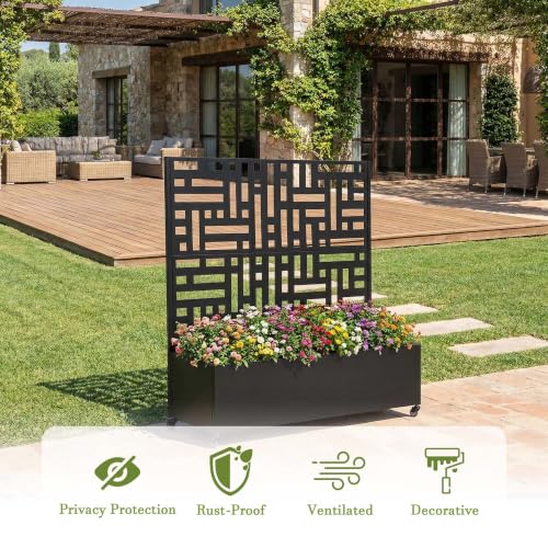 Pia Ricco Planter Box with Trellis, Privacy Planter for Climbing Plants - color: Black-block, size: Small