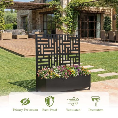 Pia Ricco Planter Box with Trellis, Privacy Planter for Climbing Plants - color: Black-block, size: Small