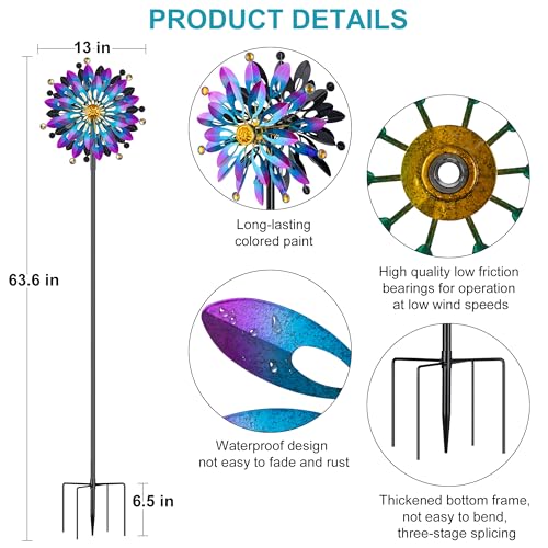 64" Wind Spinners Outdoor, Kinetic Metal Garden Spinners Clearance