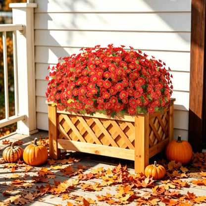 Artificial Daisy Mums for Outdoors, 12 PCS Fall Flowers, Red - color: Red