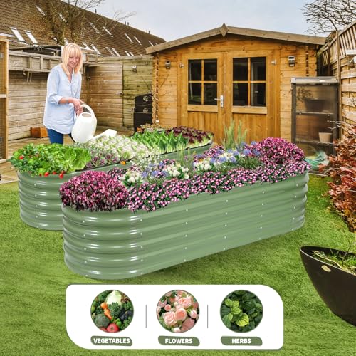 Galvanized Raised Garden Bed Outdoor- 8x2x1.4FT Planter Box, Green - color: Green, size: 8x2x1.4ft