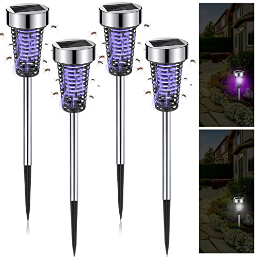 Qualirey 4 Pack Outdoor Solar Bug Zapper,Purple Light,Silver - color: Silver, size: Purple Light
