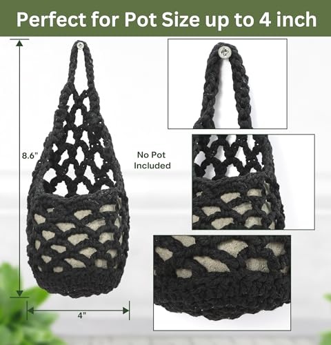 3 Packs Macrame Wall Plant Hanger for 4 in, Small Hanging Plant Basket - color: Black X 3pc