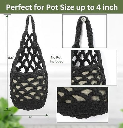 3 Packs Macrame Wall Plant Hanger for 4 in, Small Hanging Plant Basket - color: Black X 3pc