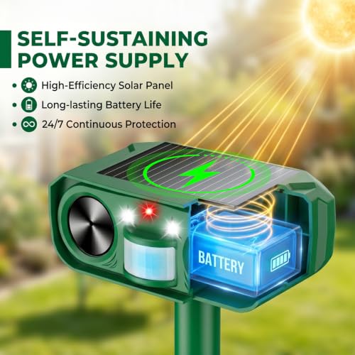 2026 New Sonic Fortress Pro Deer Repellent Motion Activated Cat Deterrent Outdoor Solar Ultrasonic Animal Repeller with Strobe Light for Skunk Rabbit Raccoon Squirrel Fortress Pro for Yard Garden(4)