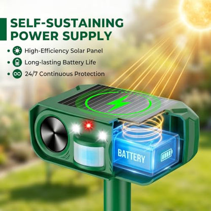Solar Animal Repeller Outdoor, 4 Pack Ultrasonic Deterrent for Deer