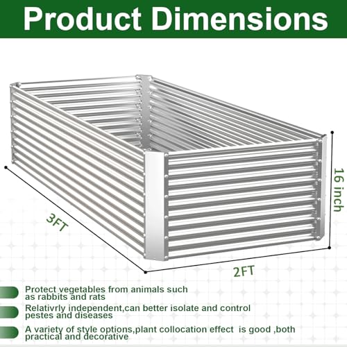 2 Pack Tall Corrugated Galvanized Steel Raised Garden Bed Outdoor, Metal Above Ground Garden Bed for Vegetables and Flowers, Rectangle Raised Beds for Gardening-3x2FT - size: 3x2FT