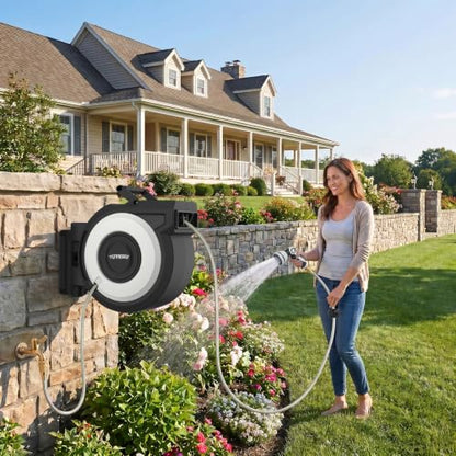 Tuyeho Heavy-Duty 5/8" Hose Auto Retractable Garden Hose Reel Wall Mount - size: 5/8" 90FT