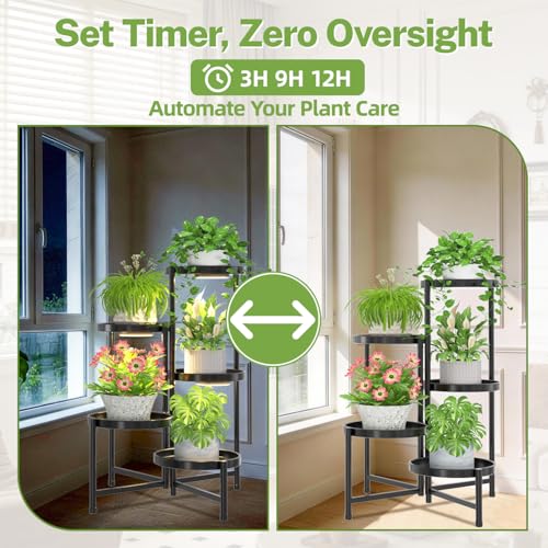 iDavosic.ly 5 Tier Large Plant Stand with Grow Light, 10 Inch Tray, Black - color: Black with Lights, size: 5 Tiers