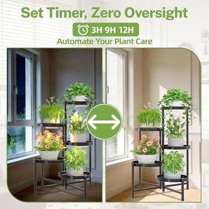 iDavosic.ly 5 Tier Large Plant Stand with Grow Light, 10 Inch Tray, Black - color: Black with Lights, size: 5 Tiers