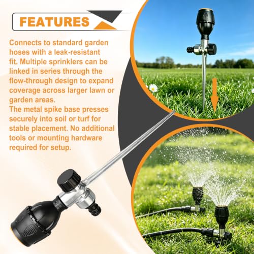 2 Pack Gear Drive Sprinkler 360° Rotating Metal Spike Base Yard