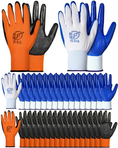 Honeydak 36 Pairs Garden Gloves Bulk for Men Women - color: Blue, Orange