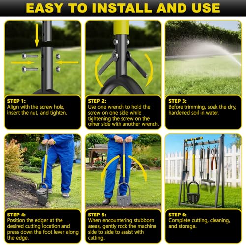 Half Moon Saw Tooth Lawn Edger, 40in Edger Lawn Tool with Double V-Blade