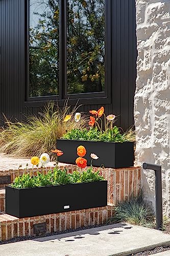 Veradek Block Series Trough Planter - Rectangular Outdoor Window Box - color: Black