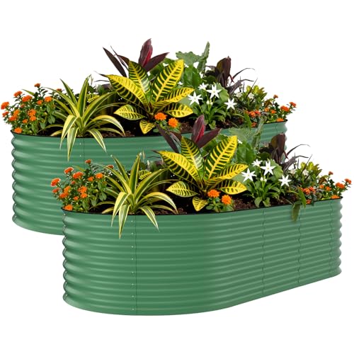 Garvee 8x4x2ft Galvanized Raised Garden Bed, Oval Outdoor Metal Planter Box