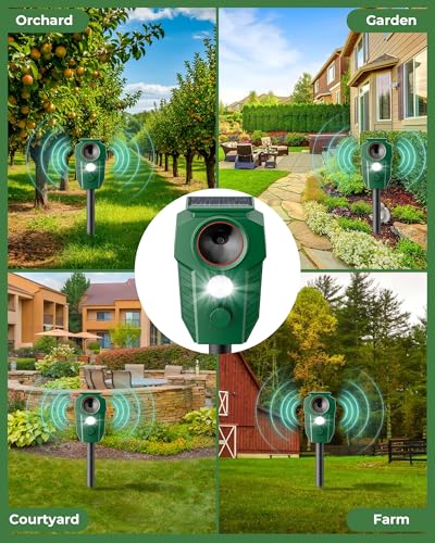 Solar-Powered Ultrasonic Animal Repeller for Outdoor Yards & Gardens with Motion Sensor – Waterproof Deer Repellent Devices Repel Deer, Raccoons, Rabbits & Cats