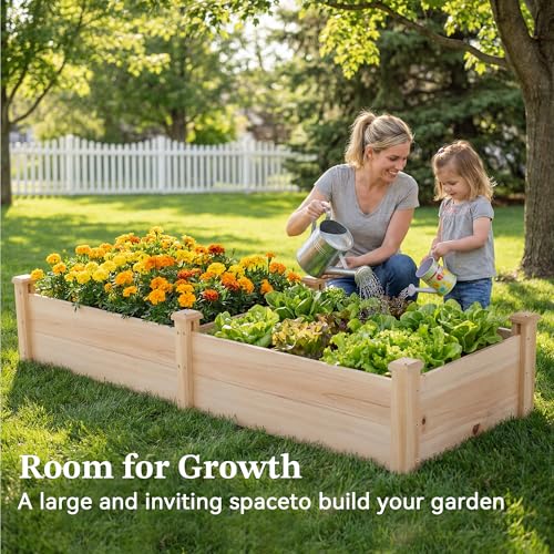 Raised Garden Bed Wooden Planter Box for Vegetables/Flowers, Wood - color: Natural Wood