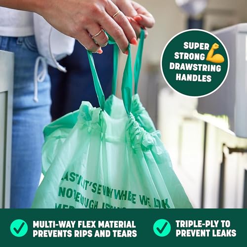 HoldOn Compostable Tall Kitchen Drawstring Bags - 13 Gallon, 40 Count
