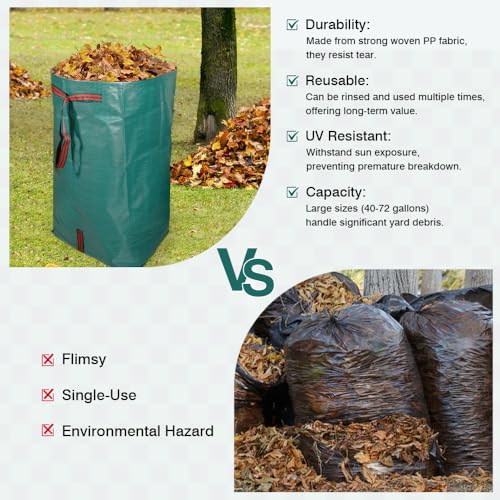 2‑Pack 40 Gallon Garden Leaf Bags, Reusable Dustpan Yard Waste Sacks