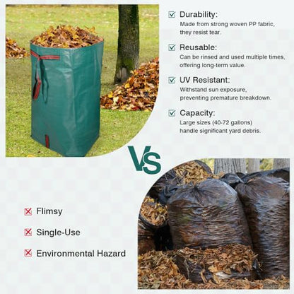 2‑Pack 40 Gallon Garden Leaf Bags, Reusable Dustpan Yard Waste Sacks