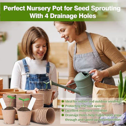 Peat Pots, 60 Pack Plant Starter Round Nursery Pot with Drainage Holes, Garden Germination Seedling Pots with 30 Plant Labels (3.15 Inch) - size: 3.15 Inch