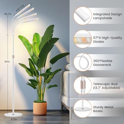 Kullsinss Floor Grow Lights for Indoor Plants with Stand, 4-Head 228 LEDs - color: 4 Heads (White)