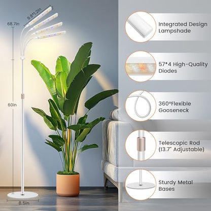 Kullsinss Floor Grow Lights for Indoor Plants with Stand, 4-Head 228 LEDs - color: 4 Heads (White)