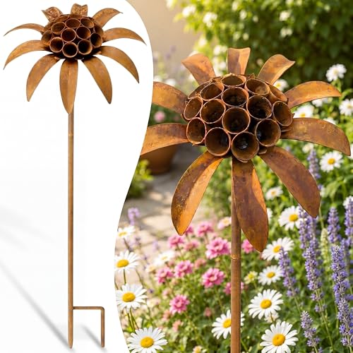 Hicarer 2 Pcs Rusty Metal Flowers, Garden Stakes, Outdoor Yard Patio Decor