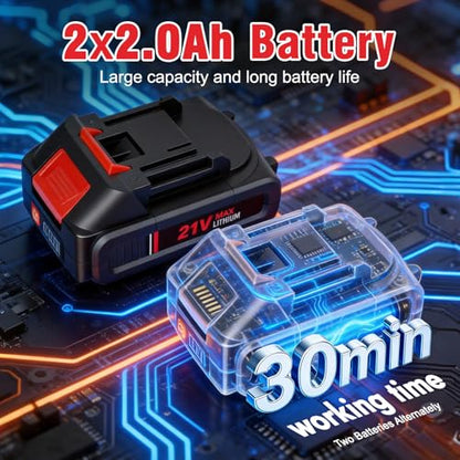 21V Electric Weed Wacker & Edger Lawn Tool Auto-Feed with 2.0Ah X 2 Battery - color: Scarlet
