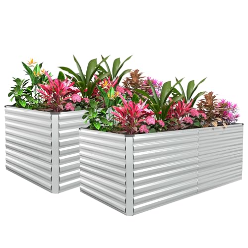 FOOWIN 8x4x3ft Raised Garden Bed Outdoor, Galvanized Steel Garden Beds - color: Silver, size: 8x4x3 FT-2PC