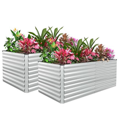 FOOWIN 6x3x3ft Raised Garden Bed Outdoor, Galvanized Steel Garden Beds - color: Silver, size: 6x3x3 FT-2PC