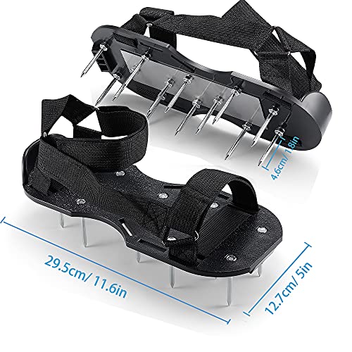 Lawn Aerator Shoes Pre-Assembled - 26 Heavy Duty Steel Spikes (2.4"), Stainless Steel Base Plate, Adjustable Metal Buckle Straps - Walk Behind Grass Aerator Sandals for Yard Lawn Care - color: Black-1