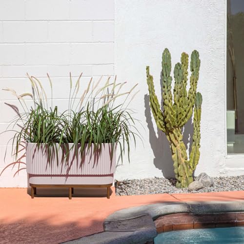 Veradek Demi Series Raised Long Planter - Wide Planter with Stand - color: White/Brown, size: 30 inch