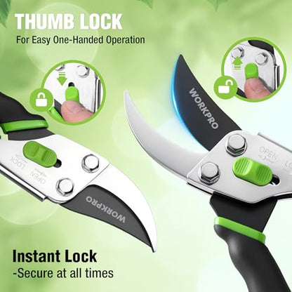 WORKPRO 8.5" Bypass Pruning Shears, 5/8" Cut Capacity Garden Shears