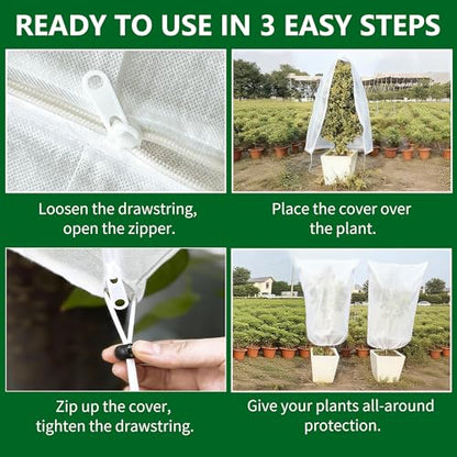 Plant Covers Wind and Frost Protection, Plant Covers with Zipper Drawstring - color: White