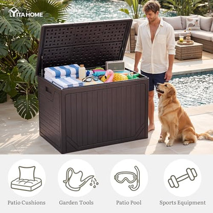 YITAHOME XXL 230 Gallon Extra Large Outdoor Deck Box - color: Brown, size: 230 Gallon