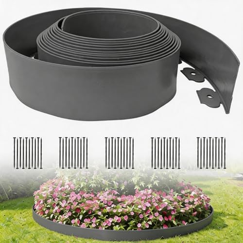Landscape Edging 33FT, [Extra Tall 4IN] Garden Edging Borders with 50 Stakes,Flexible Lawn Edging Kit DIY for Flower Beds, Yard, Tree, Pathway, Playground, Paver Edge (Grey) - color: Gery, size: 4in*33FT