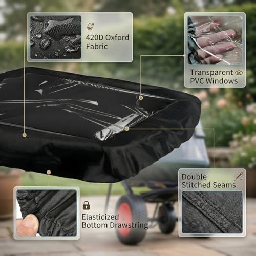 Spreader Cover with Clear Window, Waterproof Fertilizer Hopper Lid, Black