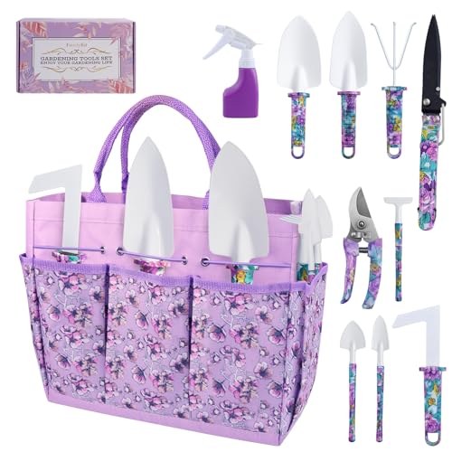 FamilyKit Gardening Tools Set,10 PC Purple Floral Garden Tool Set