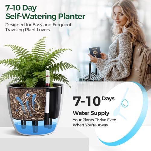 T4U Self Watering Pots 7 Inch Indoor Planters with Water Indicator 2 Pack