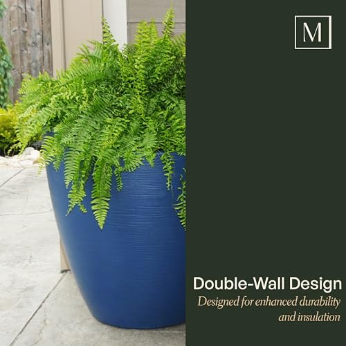 Mayne Modesto 30in Round Modern Planter, Neptune Blue - color: Neptune Blue, size: 30 Inch